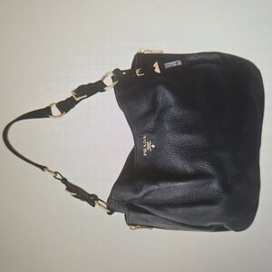 PRADA: Large Black Soft Pebbled Leather Hobo Bag
